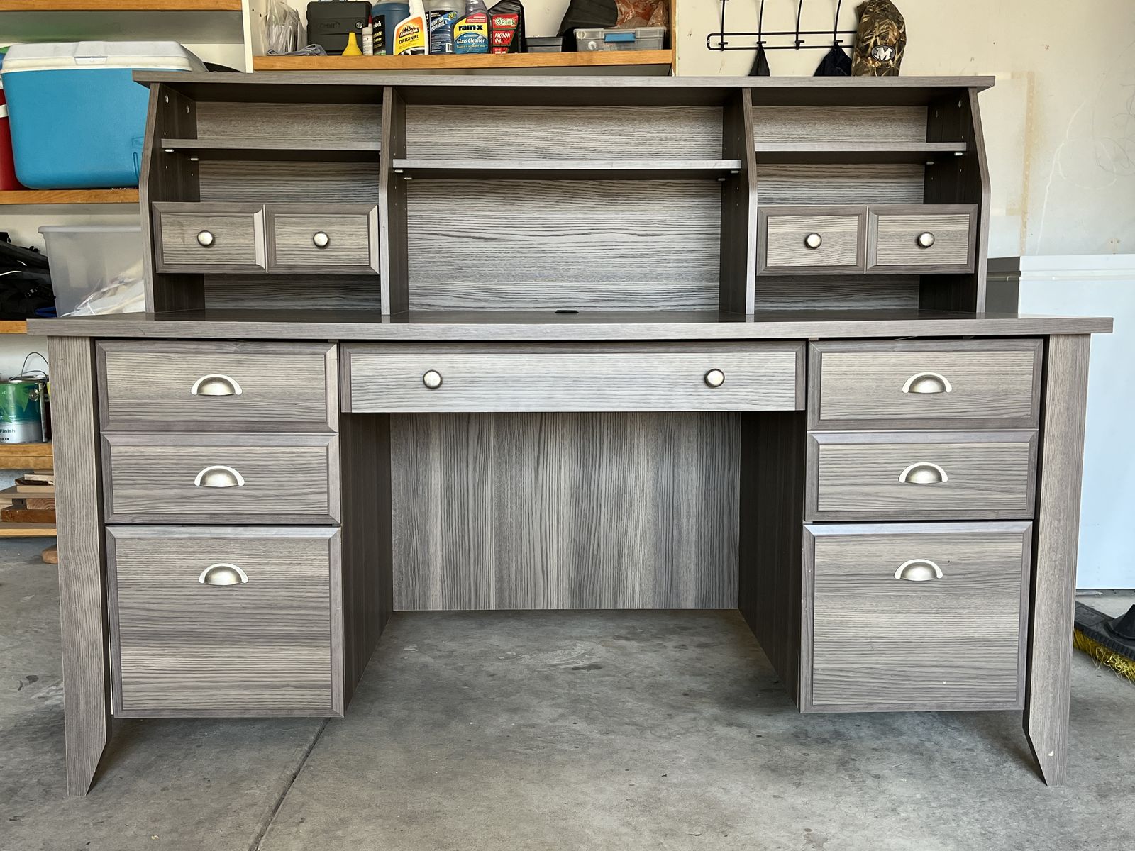PRICE REDUCED! Gray Wood Desk with Hutch