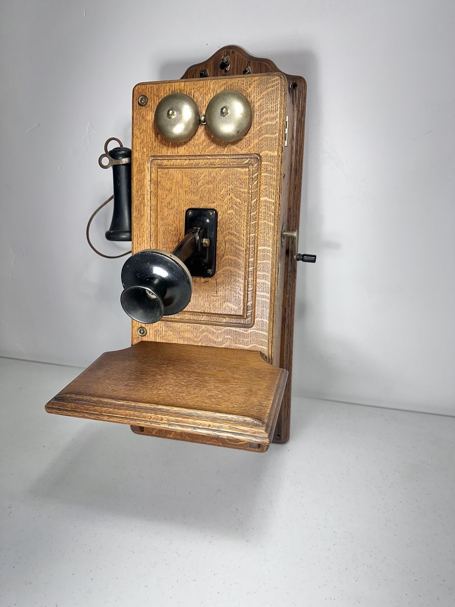Antique Dean Electric Oak Wall Telephone – Early 1900s – Kellogg Components