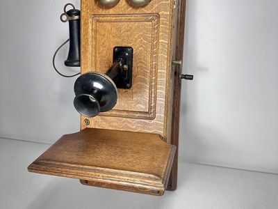 Antique Dean Electric Oak Wall Telephone – Early 1900s – Kellogg Components