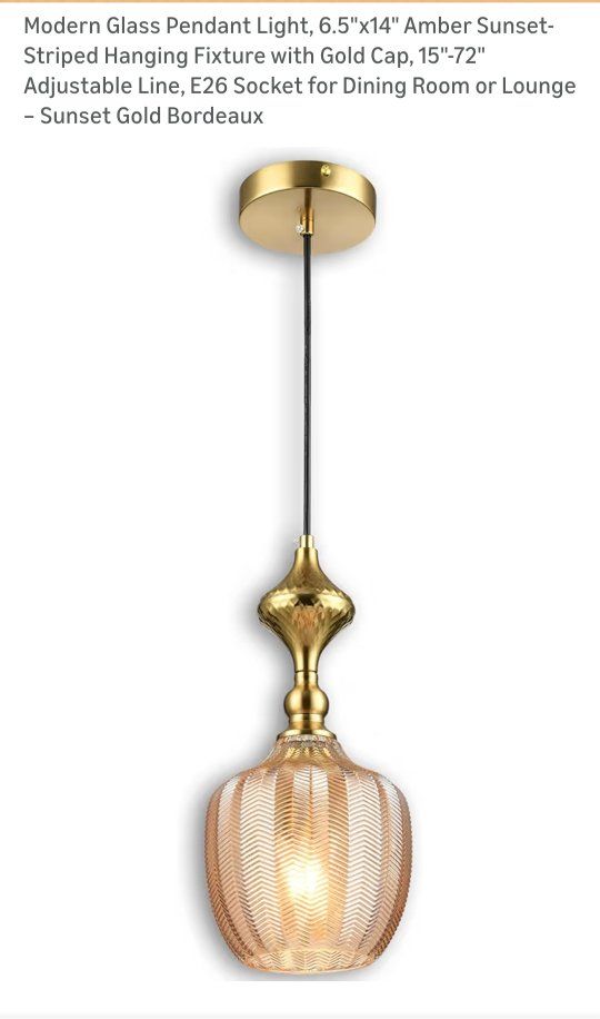 Amber Glass Pendant Light, 6.5"x14"