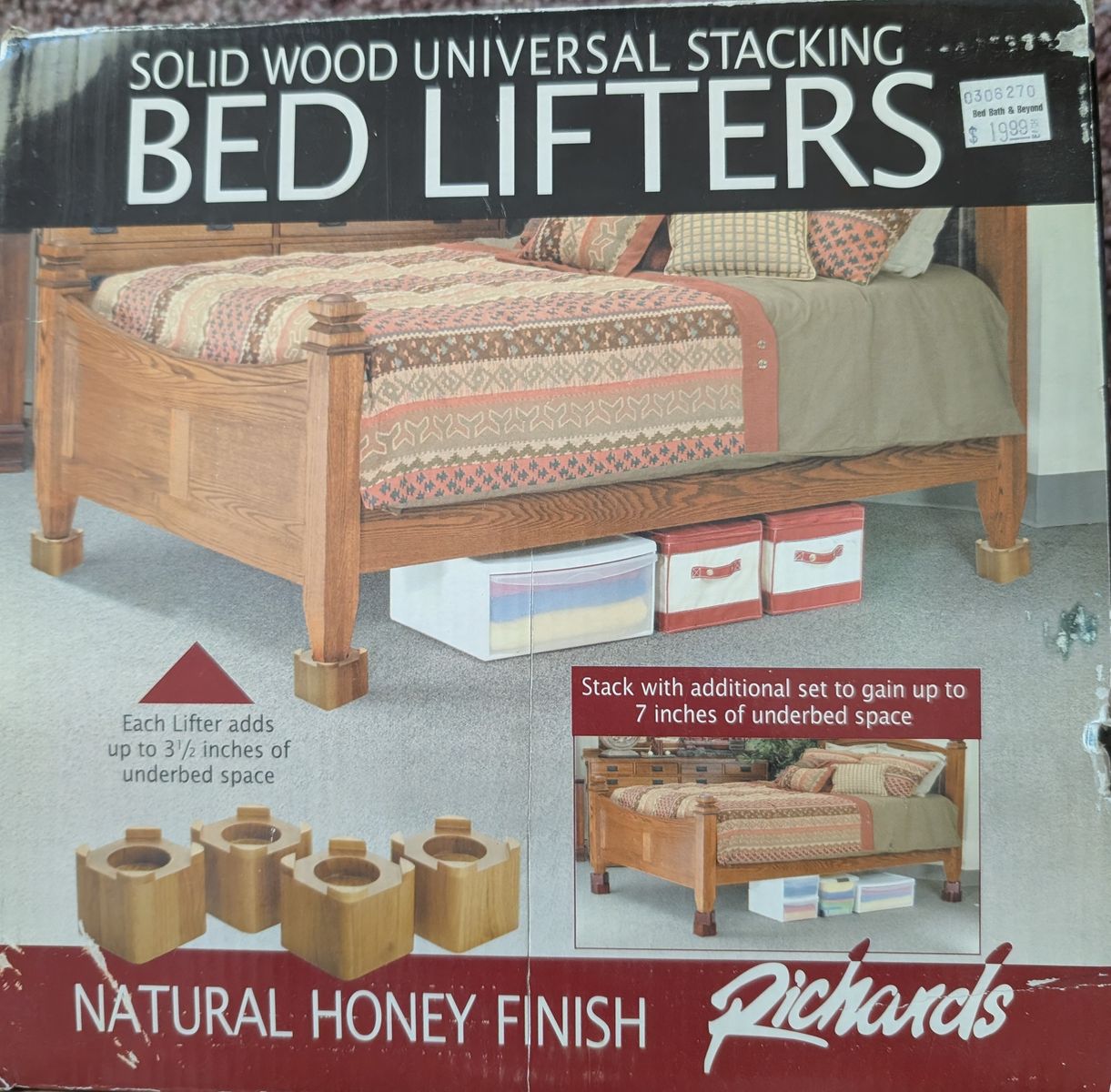 Bed Lifter 3 1/2" Solid Wood