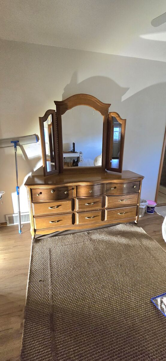 Solid Oak Montgomery Ward Dresser and Matching Nighstand