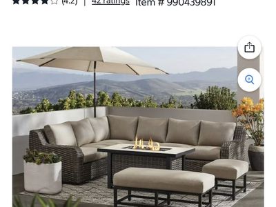 Member's Mark Athena 7pc Deep Seating Sectional with Fire Pit & Sunbrella Fabric