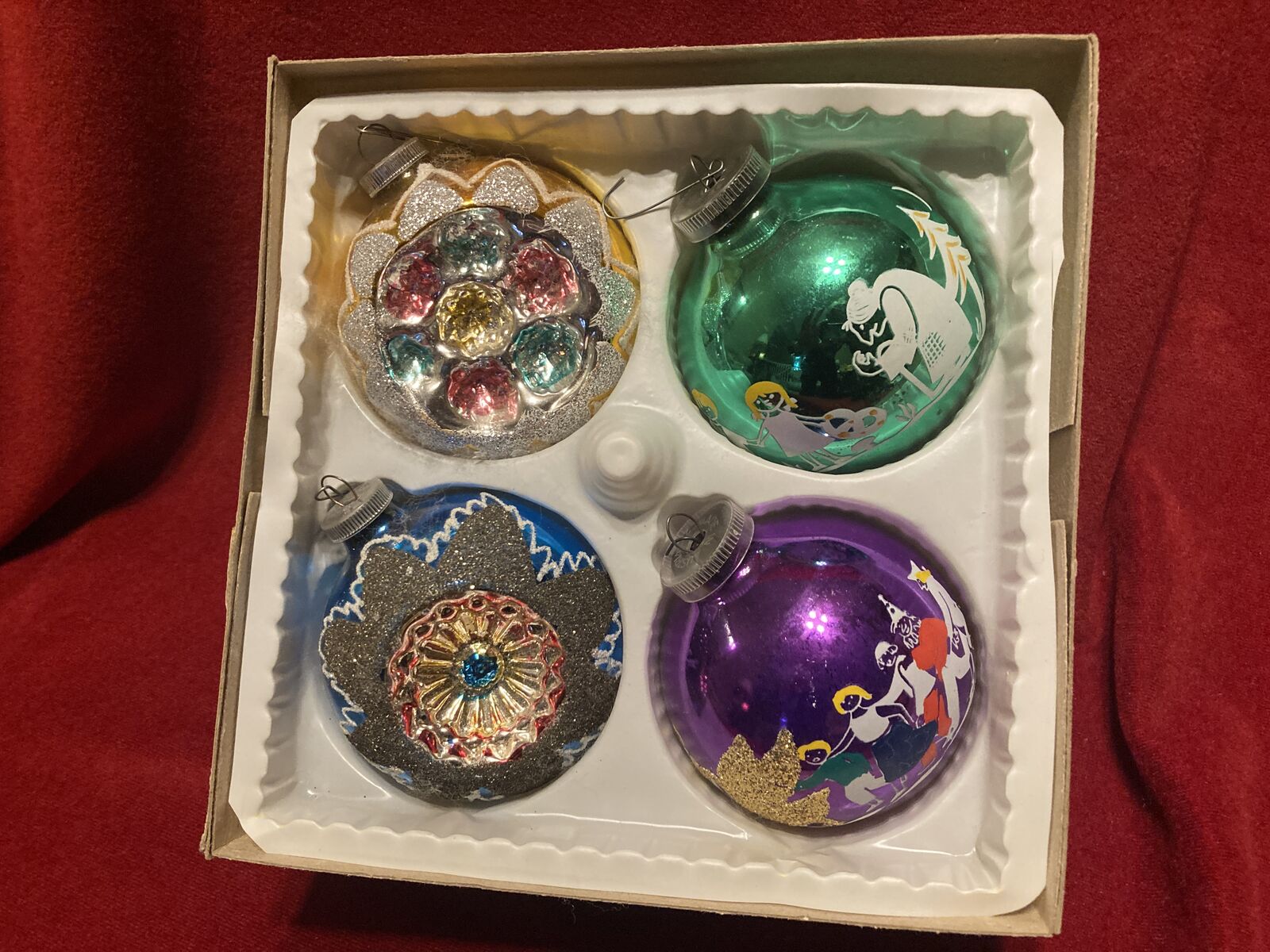 Vintage Sears Hand Decorated Glass Ornaments Reflector & Indent