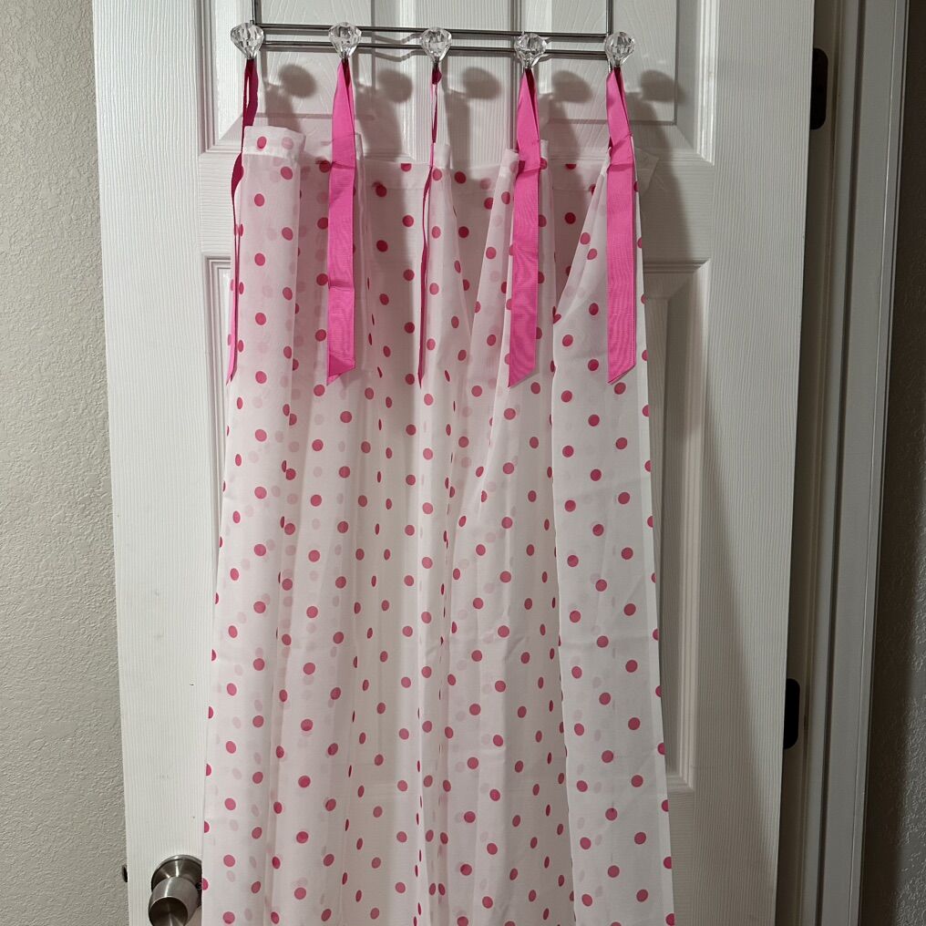 Girls Room Pink Polka Dot Sheer Curtains