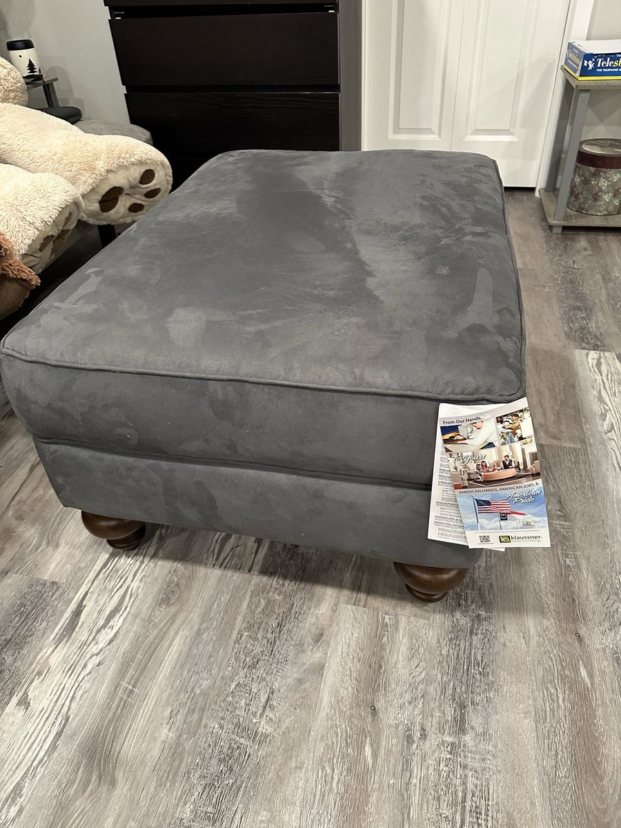 Klaussner Home Furnishings Charcoal Gray Microfiber Upholstered Ottoman