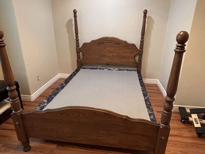 Wooden Queen Size Four Poster Bed Frame with Headboard and Footboard