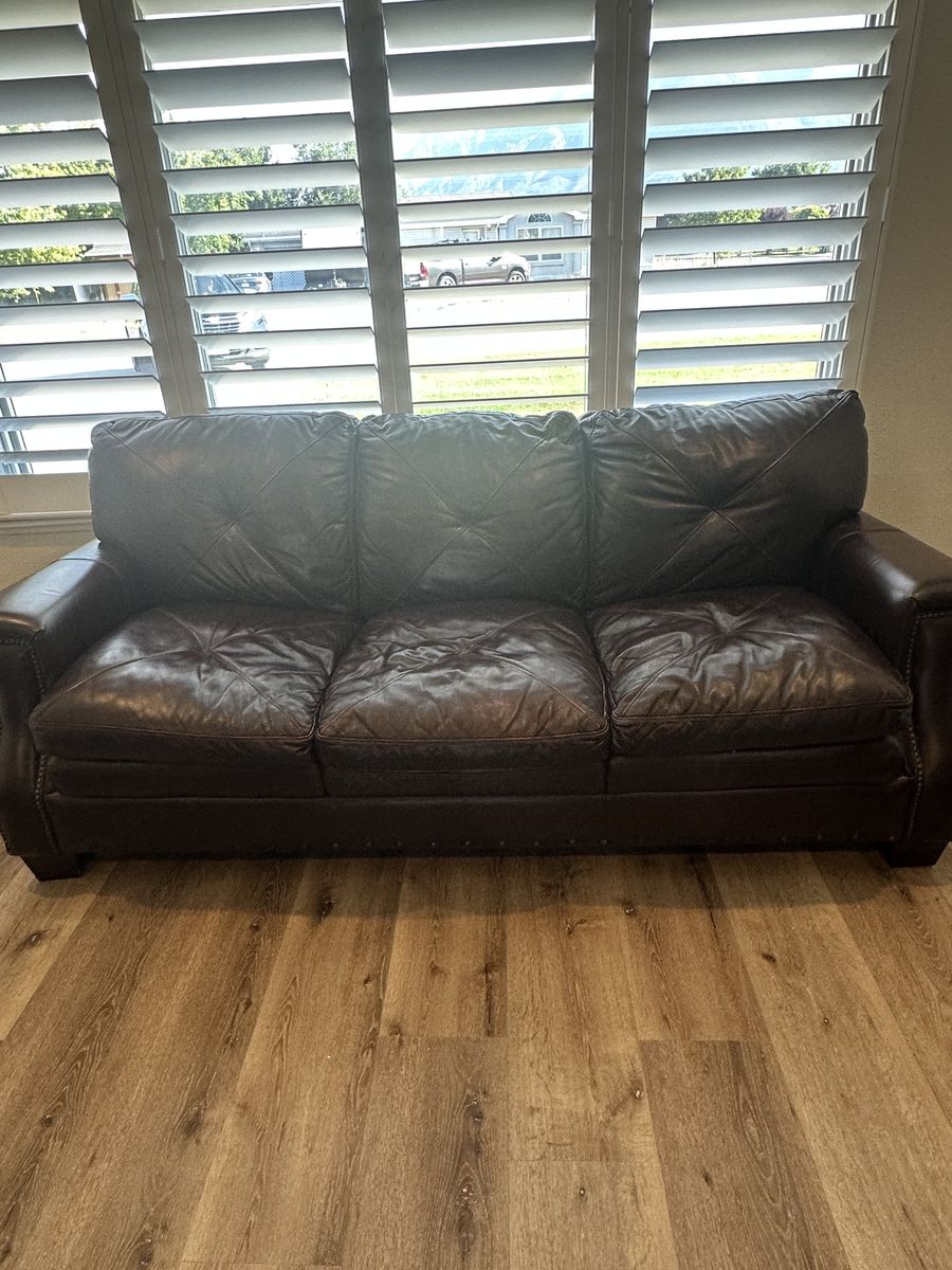 Leather couch, chair & ottoman