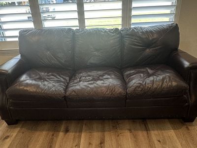 Leather couch, chair & ottoman
