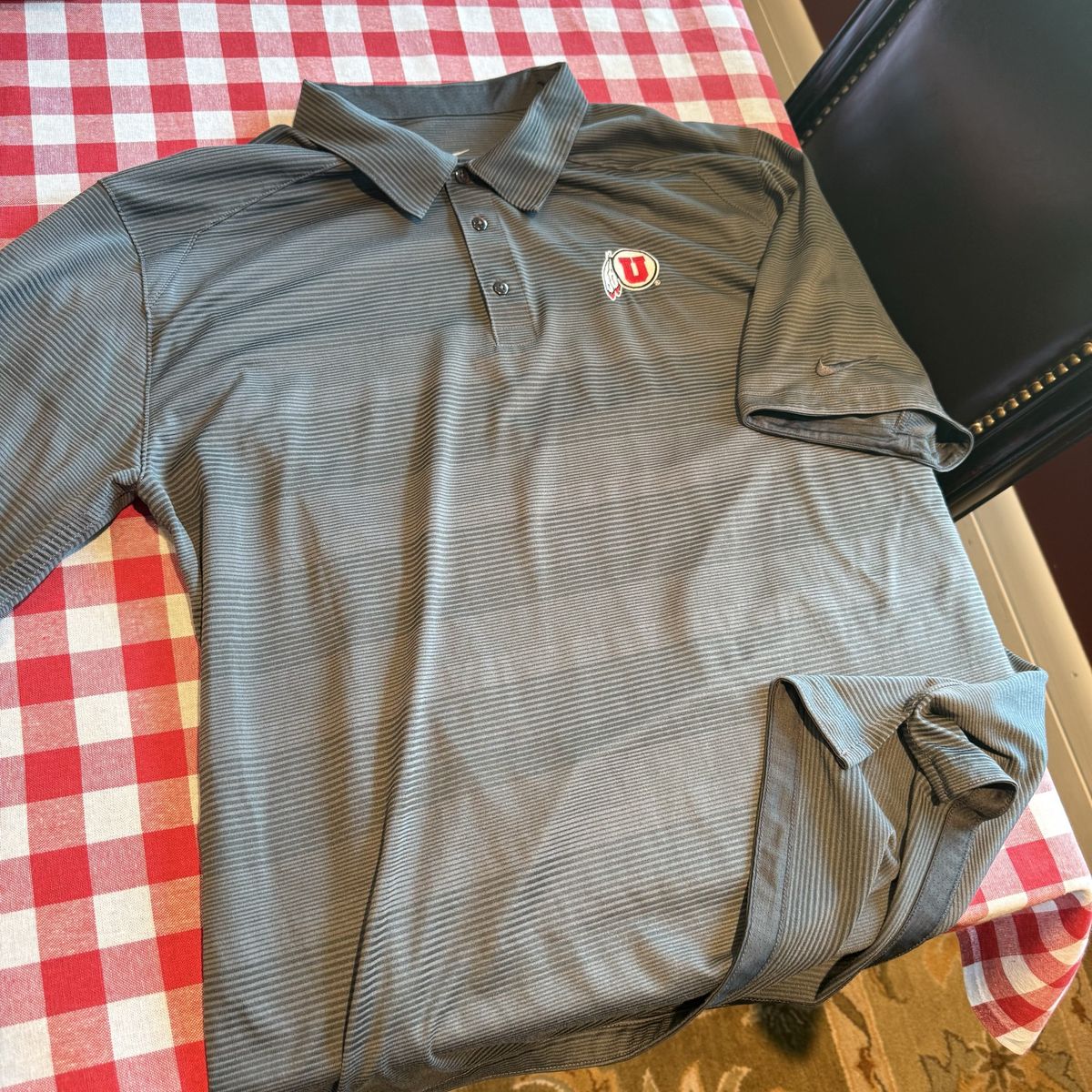 Nike Dri-Fit University of Utah Utes Polo Shirt Men's XL Charcoal Gray Striped College Sports Top