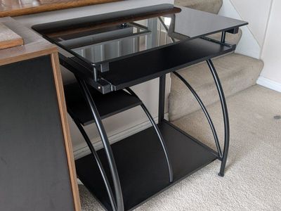 Small glass-top computer desk