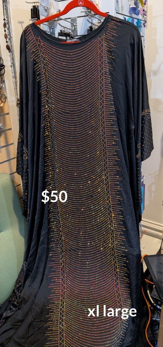 Roasini Black Rhinestone Embellished Kaftan Dress Size XL