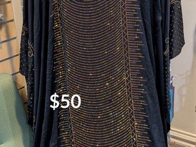 Roasini Black Rhinestone Embellished Kaftan Dress Size XL