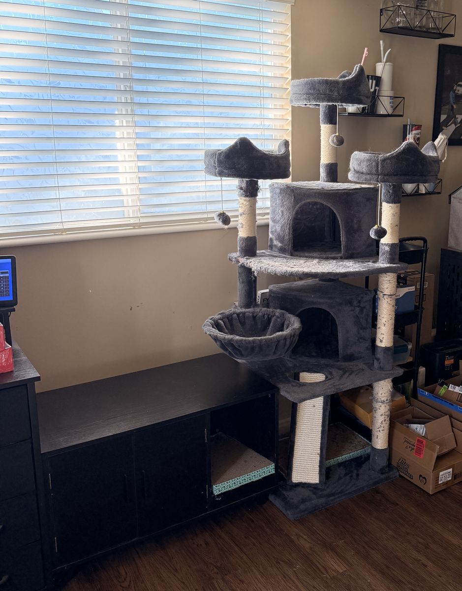 Large Cat Tower And Litter Box Hide