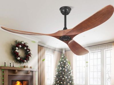 52 Inch Ceiling Fan, Indoor/Outdoor, 3 Solid Wood Blades, Timer, Remote 30" down rod span