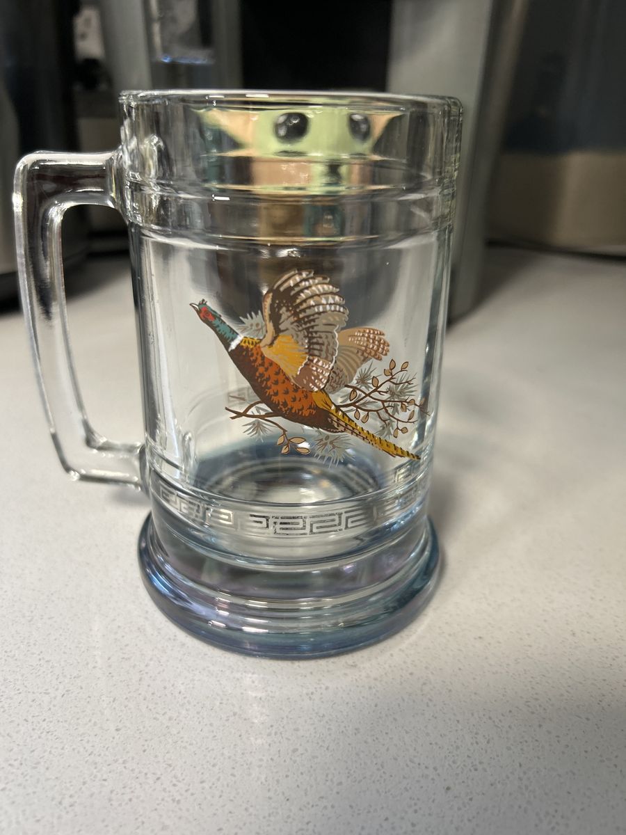 Vintage Glass Beer Mug with Pheasant Bird Graphic Design