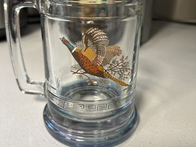 Vintage Glass Beer Mug with Pheasant Bird Graphic Design