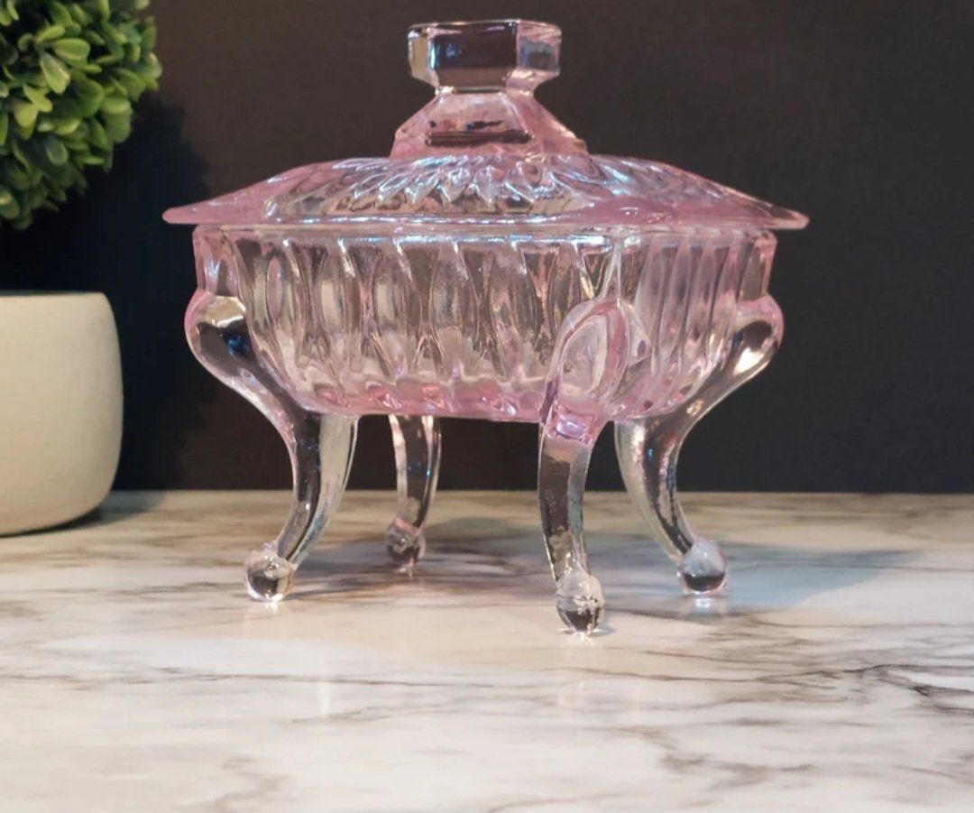 Pink depression glass candy dish