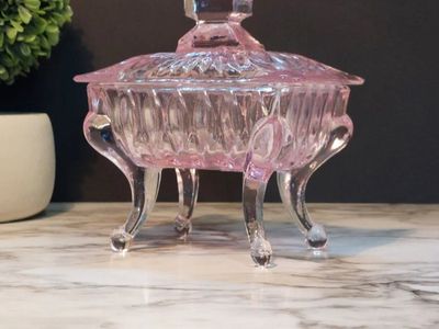 Pink depression glass candy dish