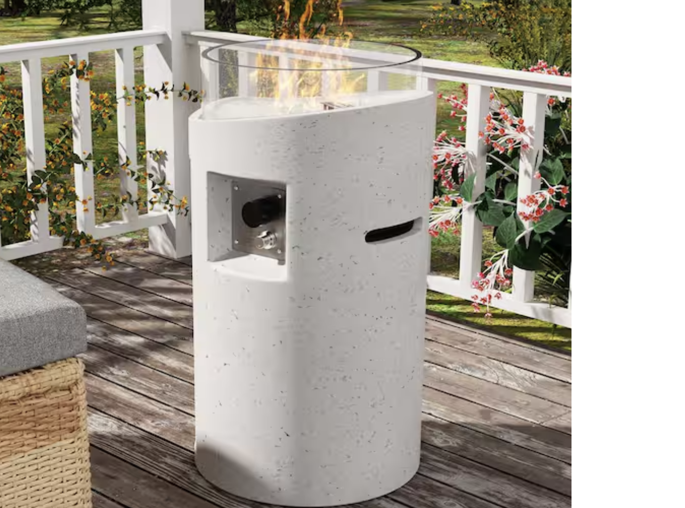 New in Box White Terrazzo Outdoor Fire Pit Table Patio Propane Fire Table with Glass Beads