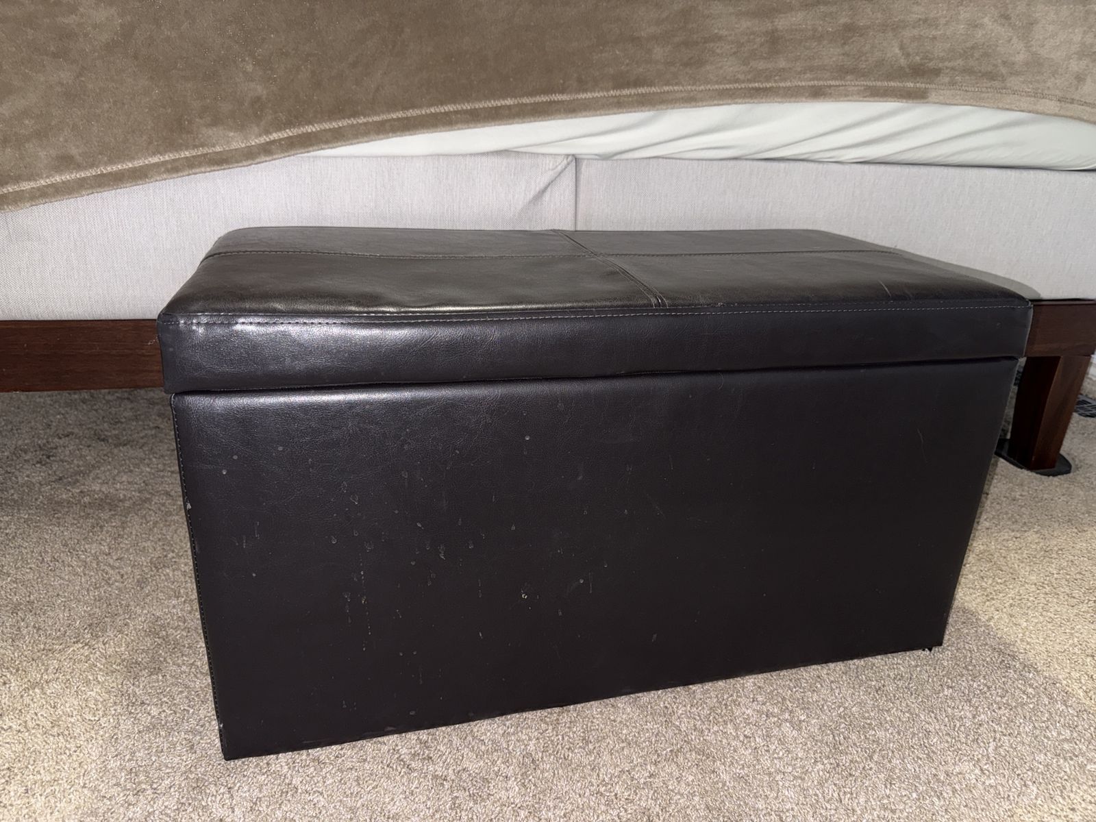 Black Faux Leather Storage Ottoman / Bench - Collapsible & Space-Saving