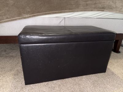 Black Faux Leather Storage Ottoman / Bench - Collapsible & Space-Saving