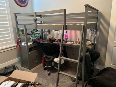 Gray Twin Loft Bed with Twin Mattress