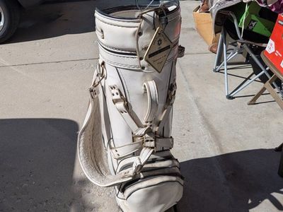 Miller's White older leather golf bag