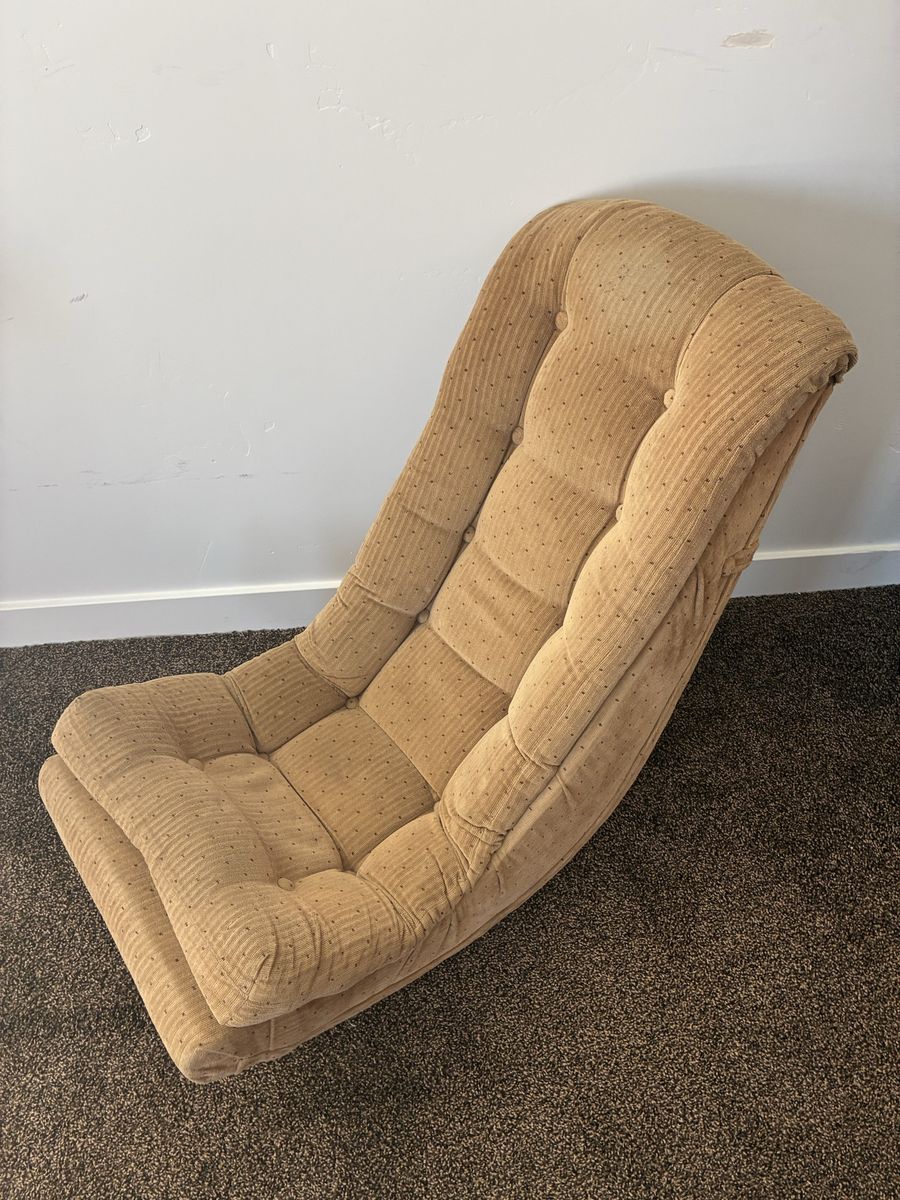 Tan Corduroy Floor Banana Lounge Chair - Tufted & Adjustable Seating