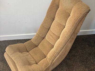 Tan Corduroy Floor Banana Lounge Chair - Tufted & Adjustable Seating