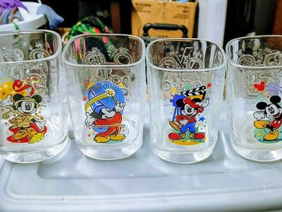 mickey mouse collectable glasses 2000 and 2 shrek