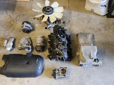 Chevy 4.8L LS Engine Parts Lot - Intake Manifold, Oil Pan, Alternator, Starter, AC Compressor, Throttle body
