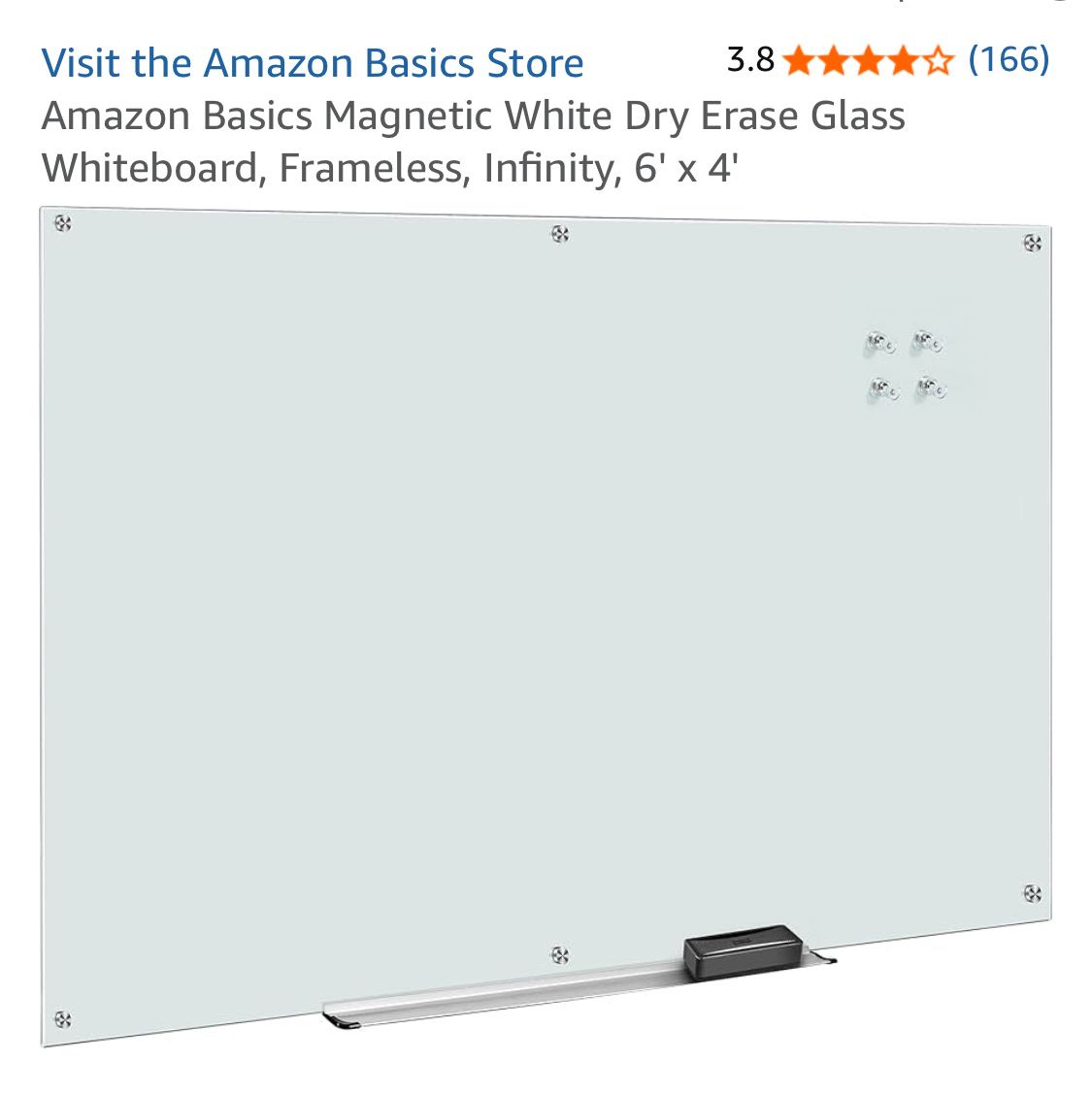 6'x4' Frameless Magnetic Whiteboard Glass