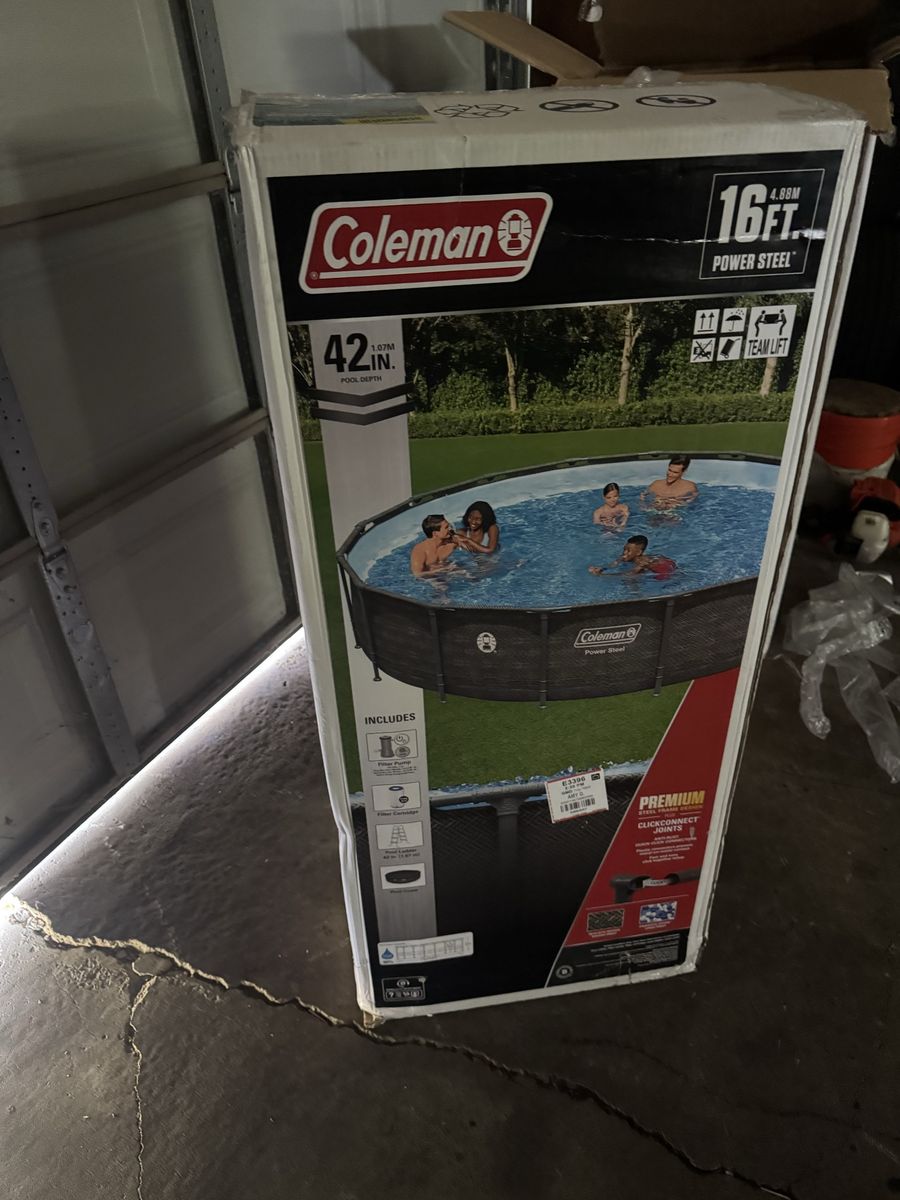 New Coleman Power Steel 16ft x 42in Round Above Ground Swimming Pool Set