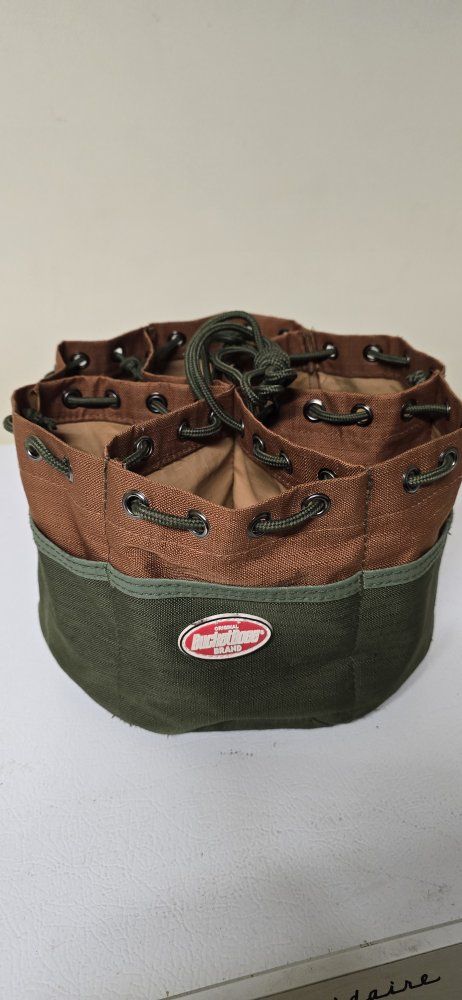 Canvas Tool Organizer Drawstring Pouch Brown Green Multi-Pocket Bucket Bag