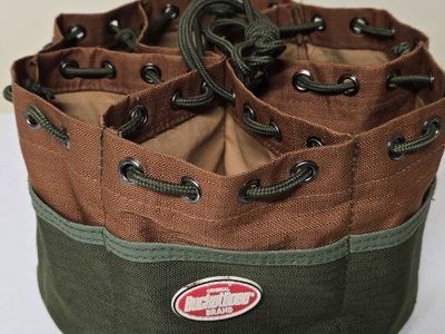 Canvas Tool Organizer Drawstring Pouch Brown Green Multi-Pocket Bucket Bag