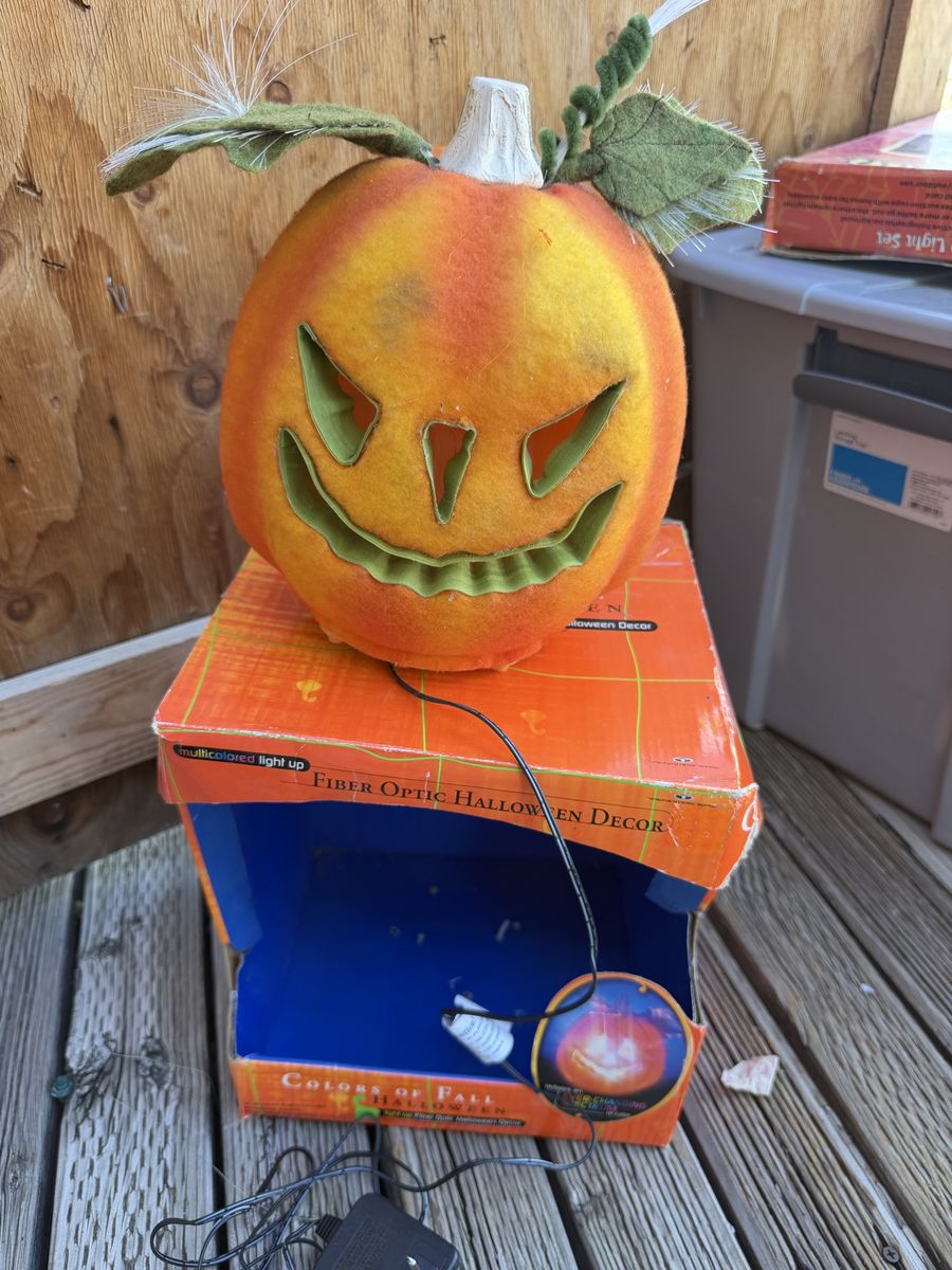 Colors of Fall Fiber Optic Light Up Halloween Pumpkin Decor with Box