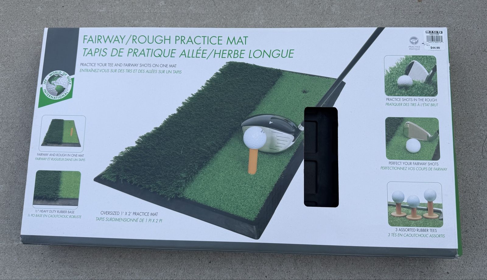 Golf Fairway & Rough Practice Mat (1' x 2') with 3 Rubber Tees