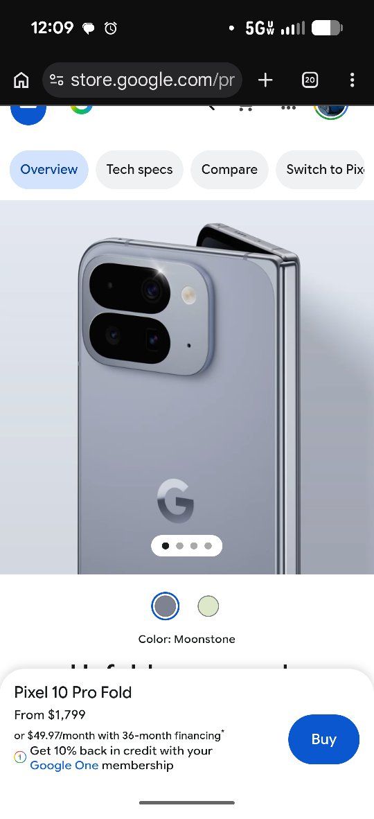 Google Pixel 10 Pro Fold - Moonstone, Unlocked Foldable Smartphone