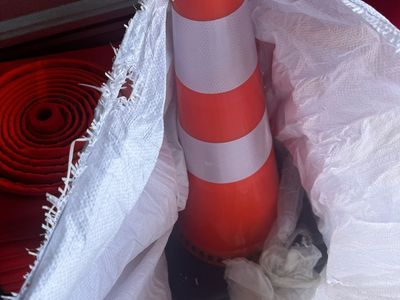 Orange Safety Traffic Cone with Reflective Collars and Black Base