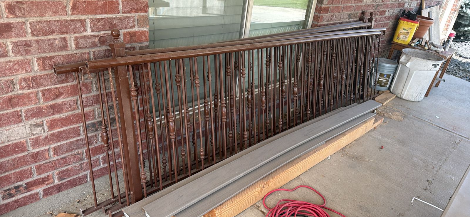 Used Iron Railing - Brown Metal Fence Section with Decorative Spindles