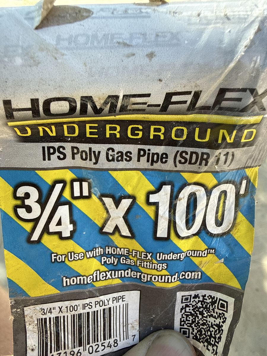 Home Flex underground gas pipe 3/4”
