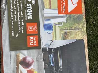 Ozark Trail 2-Burner Propane Camp Stove, 20,000 BTU, with Wind Guards - Outdoor Cooking New Unopened! $35 obo.