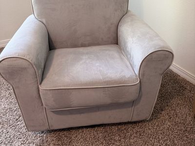 Comfortable Light Gray Upholstered Glider Chair, Gently Used, Perfect for Nursery or Living Room