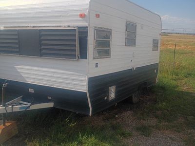 Vintage Bumper Pull Travel Trailer Camper - White and Navy, Functional Kitchenette