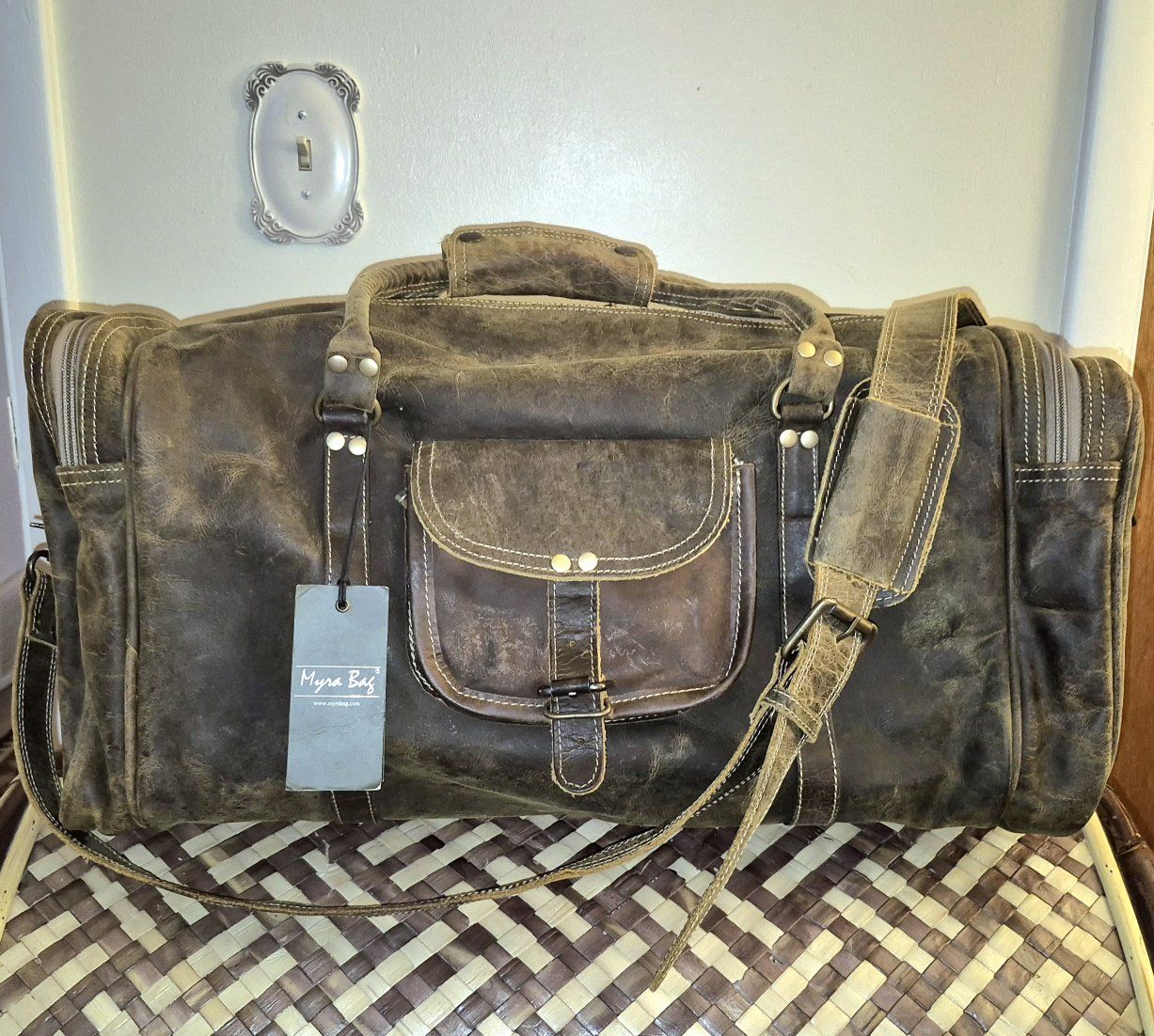 New! Myra Bag Soulful Traveller Duffel Weekender Rugged Premium Leather Bag 