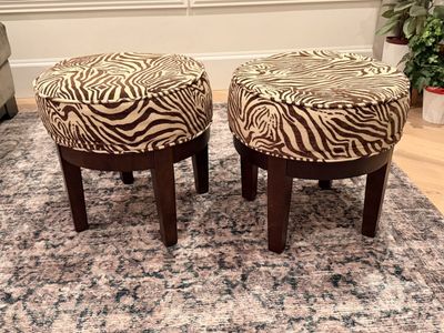 Stylish Zebra Pattern Ottoman Set – Solid Wood Legs – $50 for Both