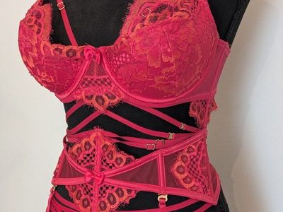 Honey Birdette Candice Fiery Red Lace Lingerie Set
