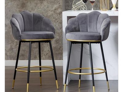 NEW- Hausfame Velvet Swivel Bar Stools (Grey)