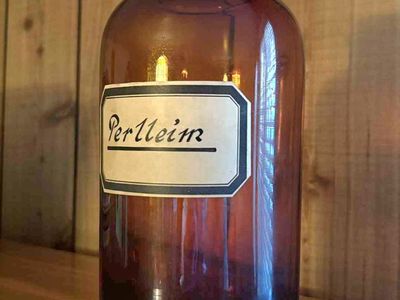 Vintage Amber Glass Apothecary Bottle with Label and Cork